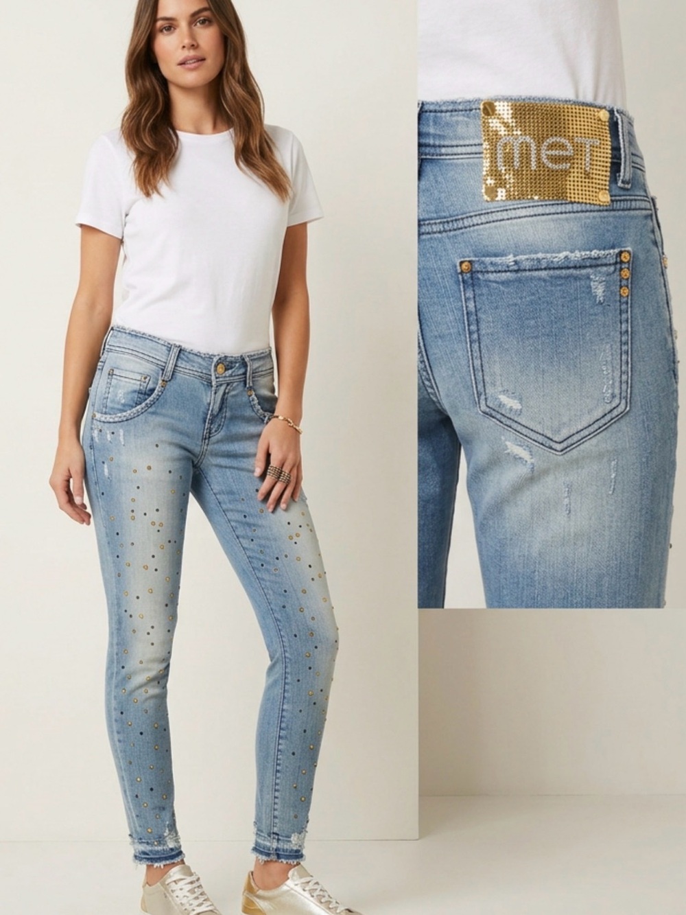 MET - Sequin Studded Light Wash Women’s Jeans - Italian luxury Y2K